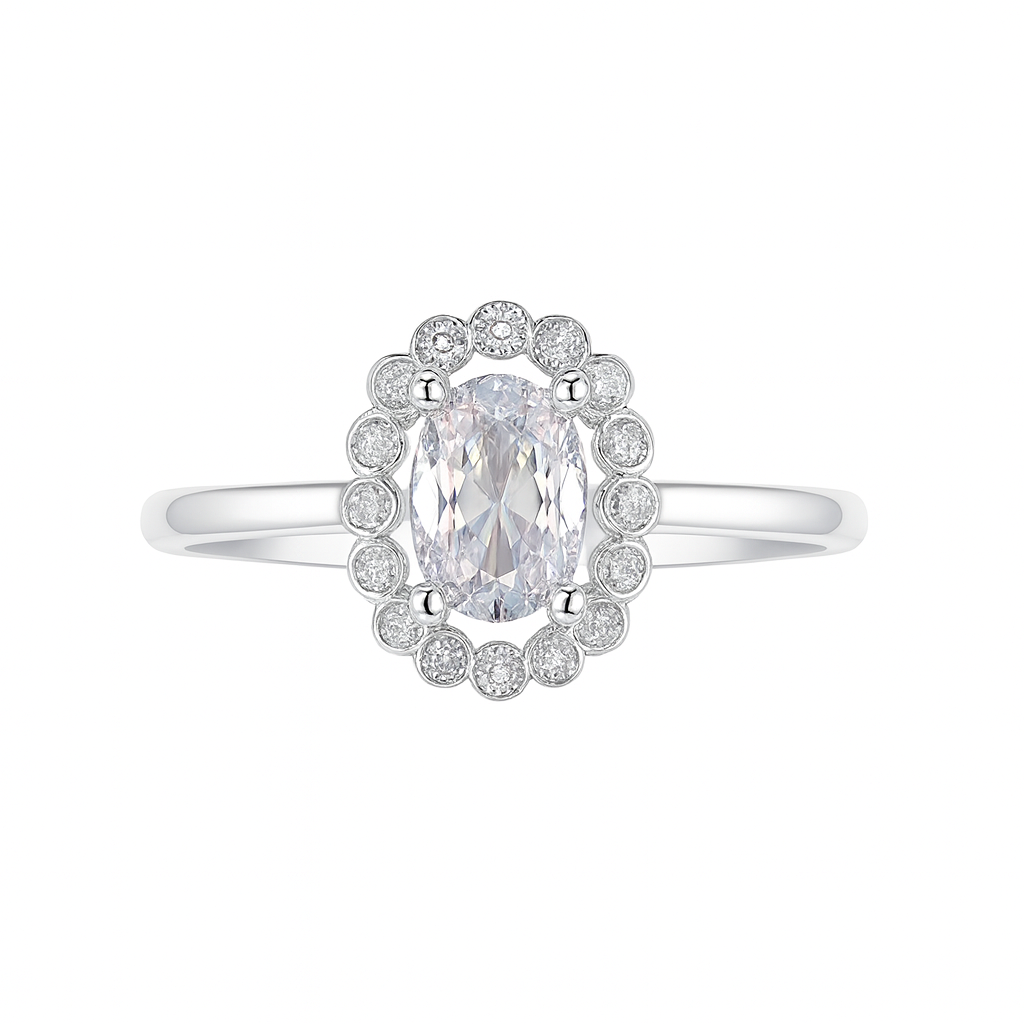 Oval Halo CZ Sterling Silver Ring