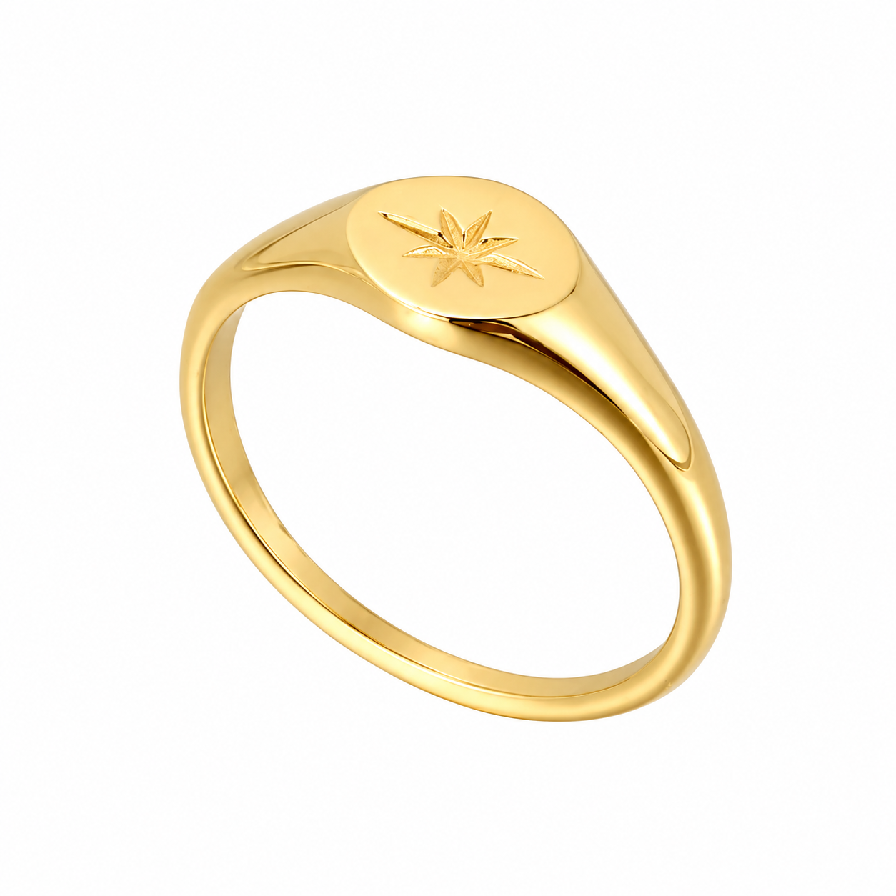 North Star Signet Ring Minimalist Gold Stainless Steel Statement Ring