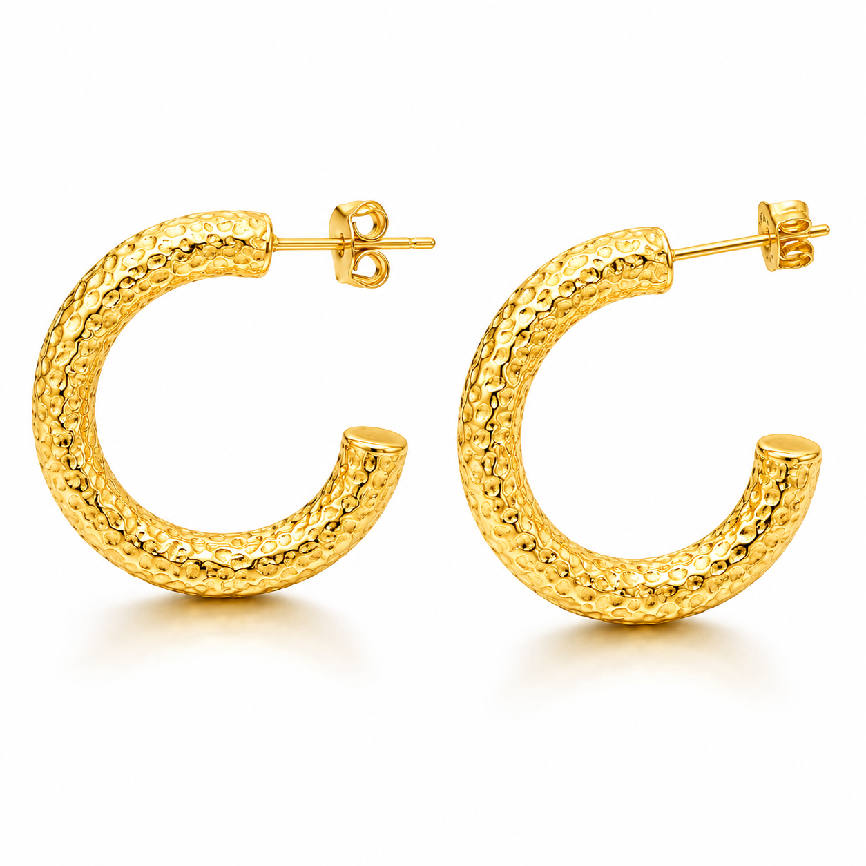 Hammered Statement Hoop Earrings Bold Gold Stainless Steel Contemporary Hoops