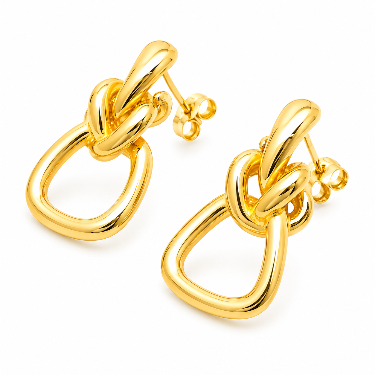 Interlocking Link Drop Earrings Bold Gold Stainless Steel Statement Earrings