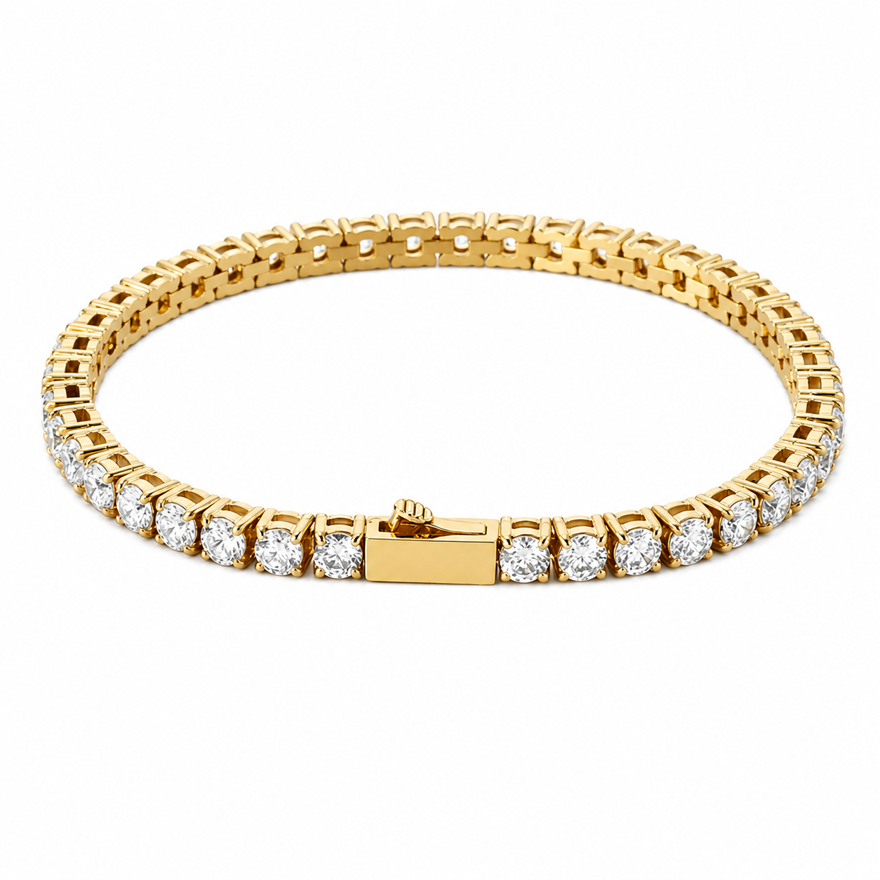 Gold Round Cut Tennis Bracelet for Women Luxury Crystal Bracelet in Stainless Steel