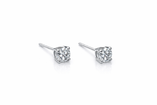 925 Sterling Silver Round Stud Earrings Classic Solitaire Crystal Studs for Women