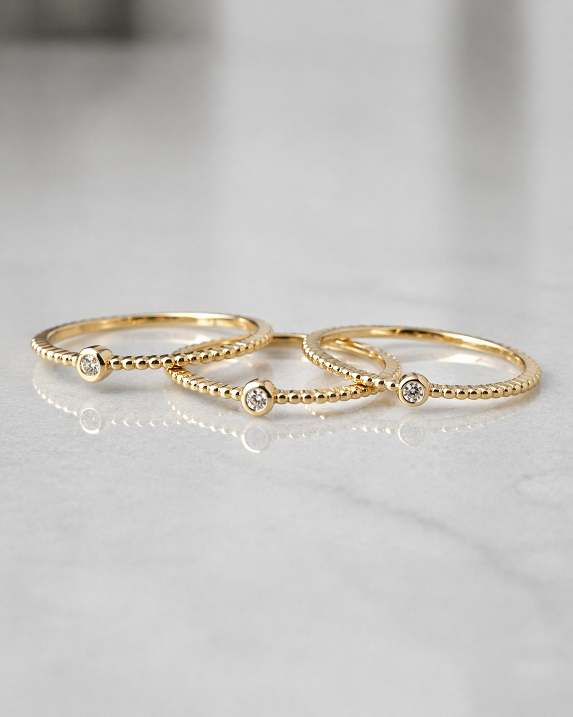 3 Ring Set 925 Sterling Silver Gold Plated Minimalist Stackable Crystal