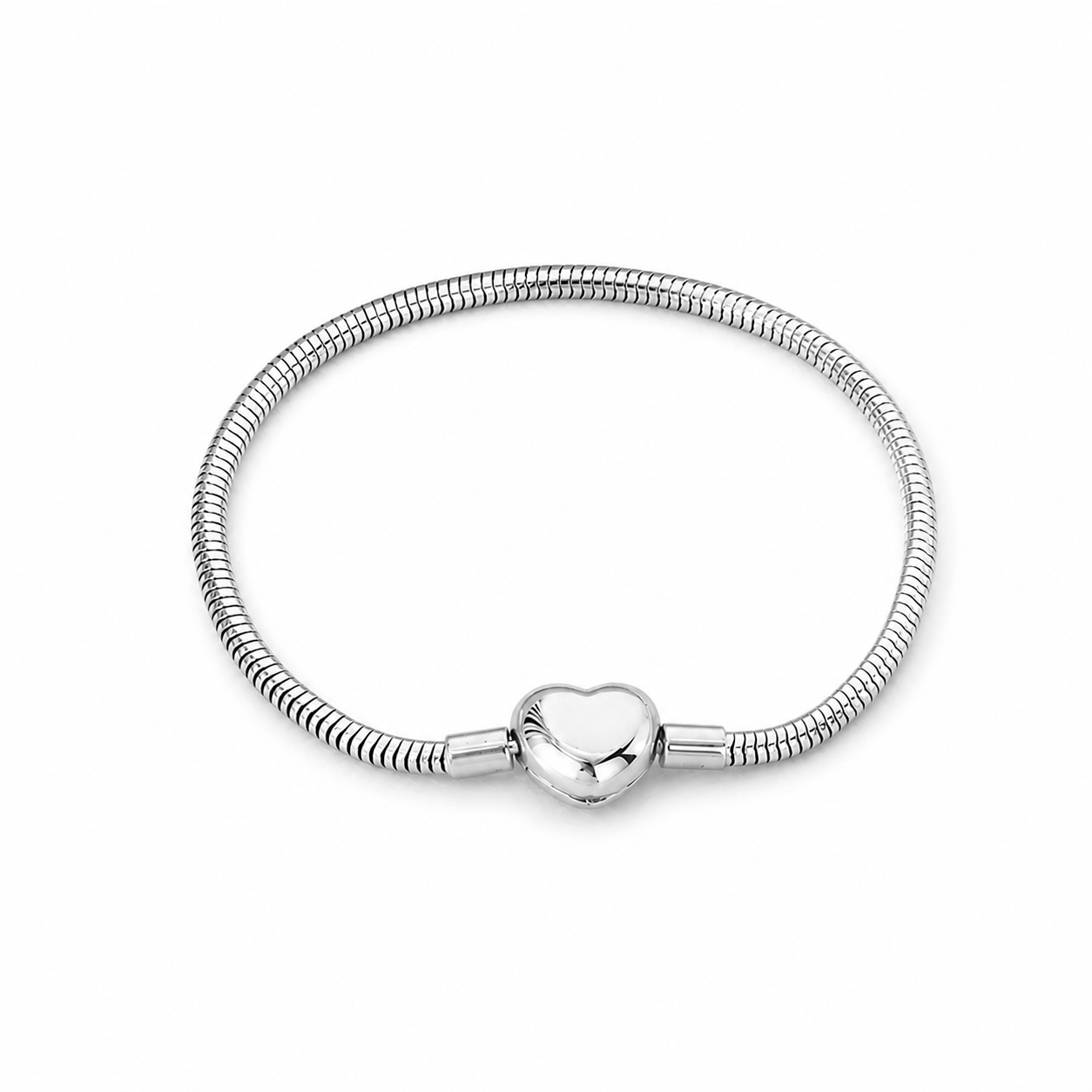 Heart Clasp Snake Chain Bracelet Silver Stainless Steel Charm