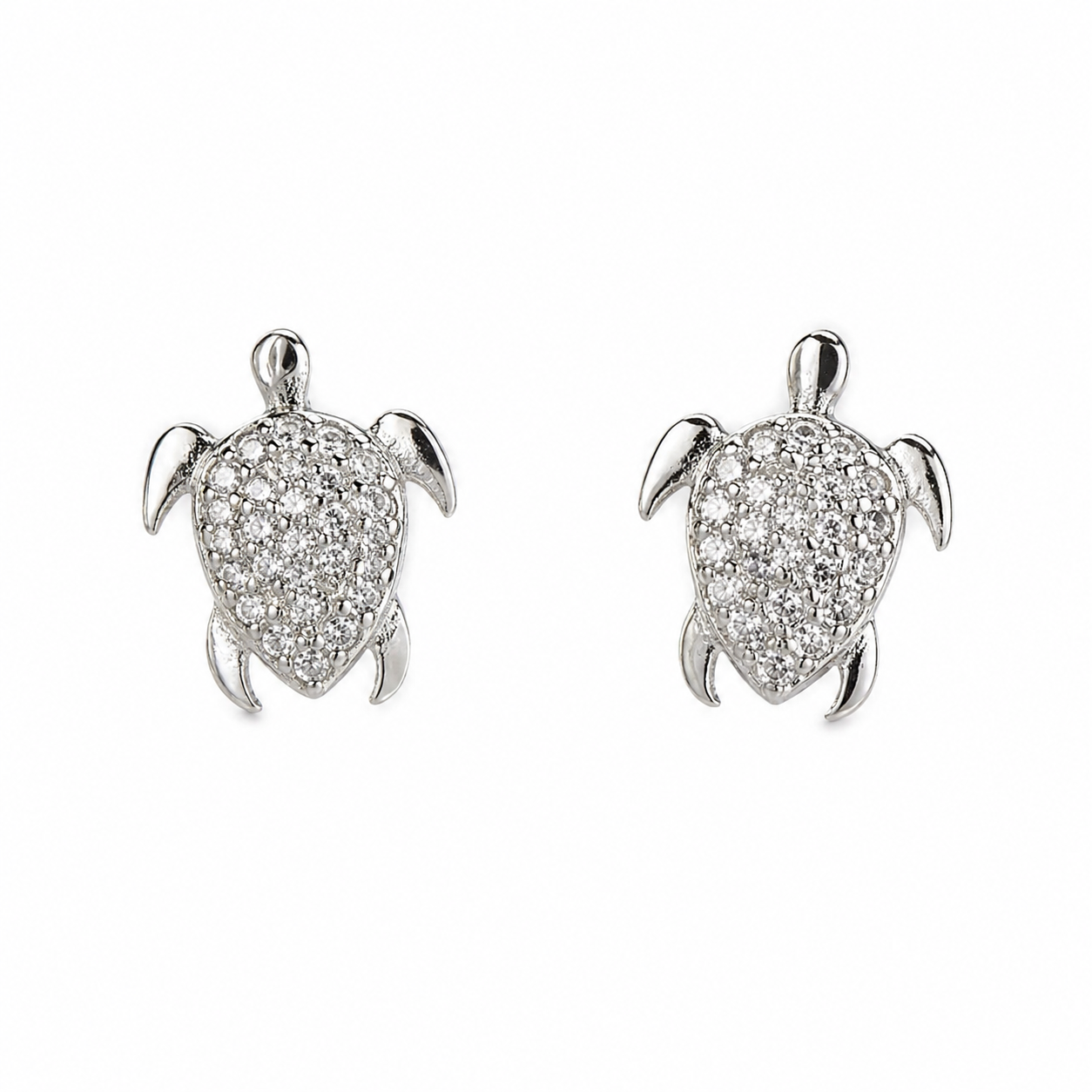 925 Sterling Silver Turtle Stud Earrings with Micro Pave Crystals Premium Quality Sea Turtle Jewelry