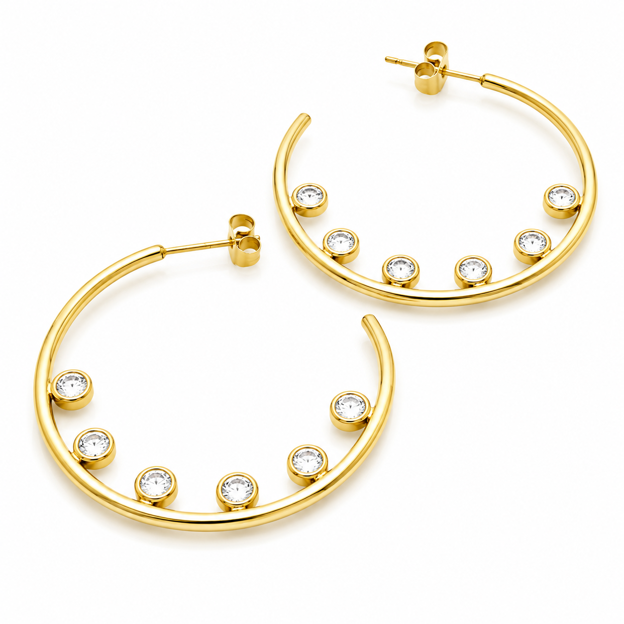 Crystal Open Hoop Earrings Gold Stainless Steel Statement Earrings