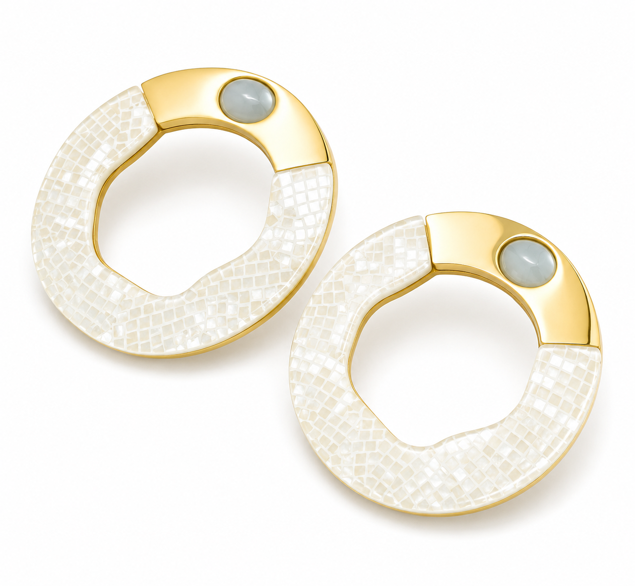 Textured Ivory & Gold Statement Earrings