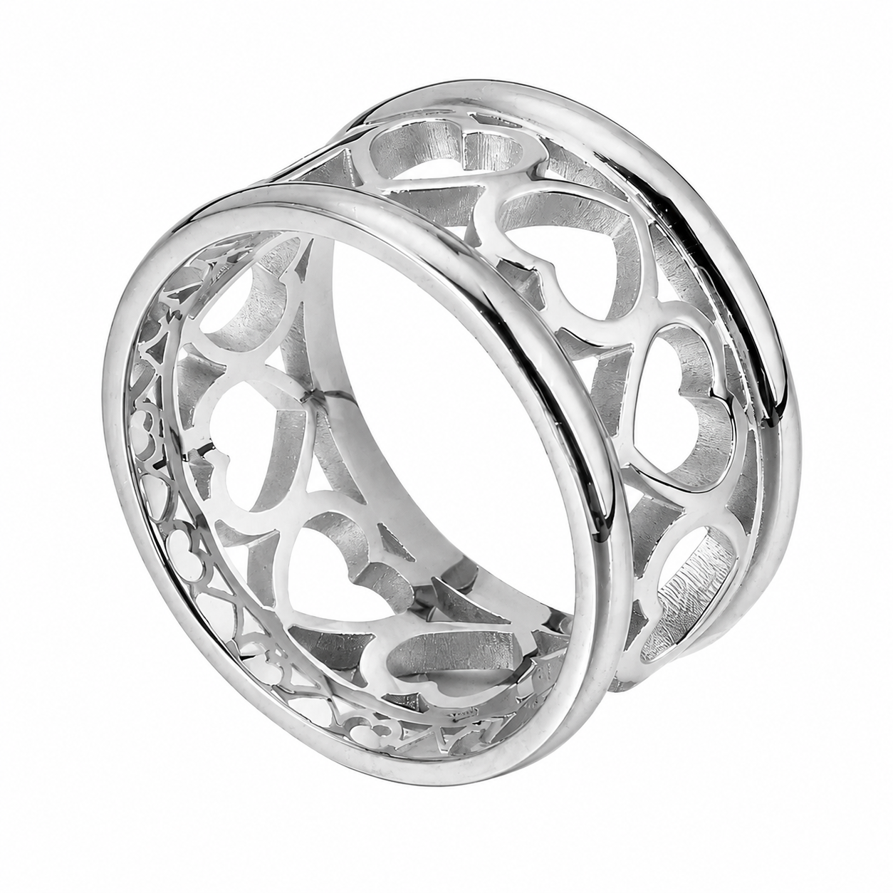 Silver Openwork Heart Band Ring Romantic Stainless Steel Statement Ring