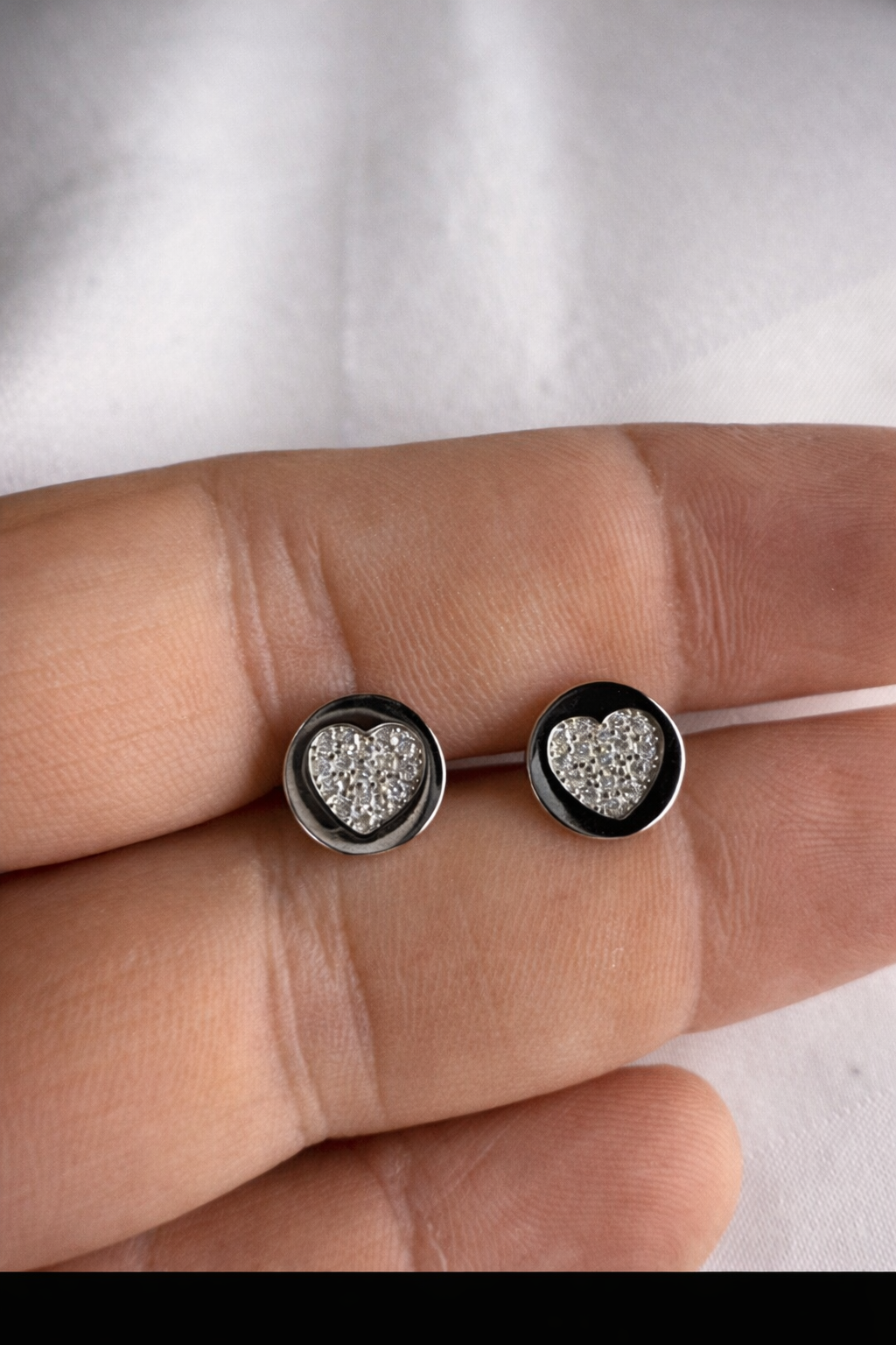 Diamond Inspire Stud Heart Earrings With Pavé Stones