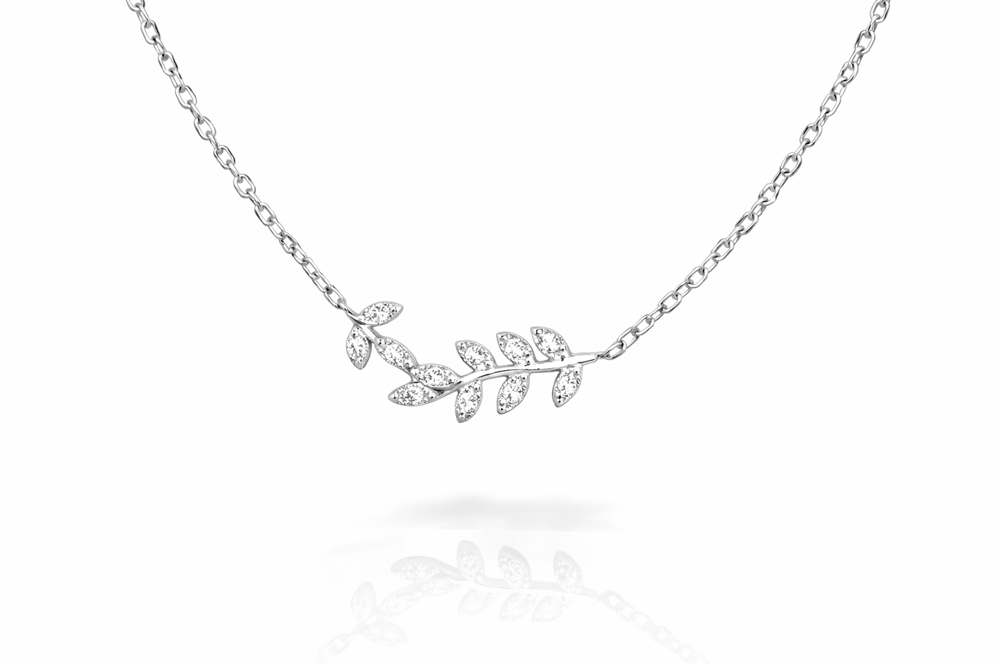 Diamond Inspired Leaf Branch Sterling Silver Necklace 925 Silver