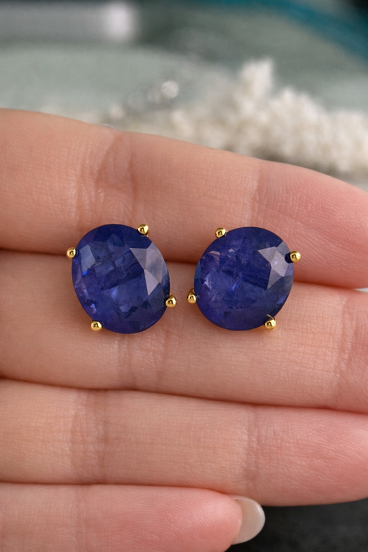 Royal Blue Sapphire Stud Earrings 925 Sterling Silver
