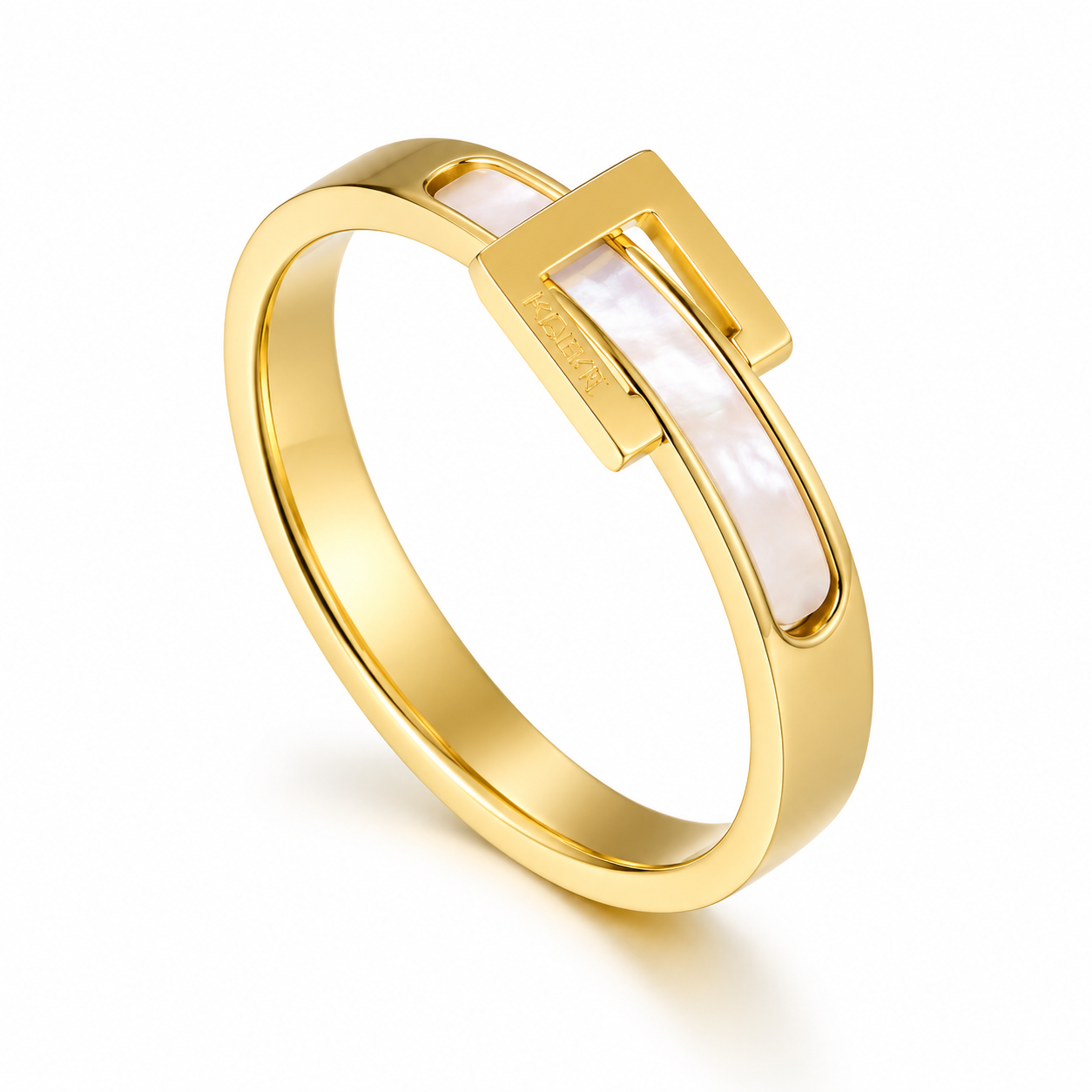 Gold Geometric Mother of Pearl Ring for Women Minimalist Stainless Steel Ring