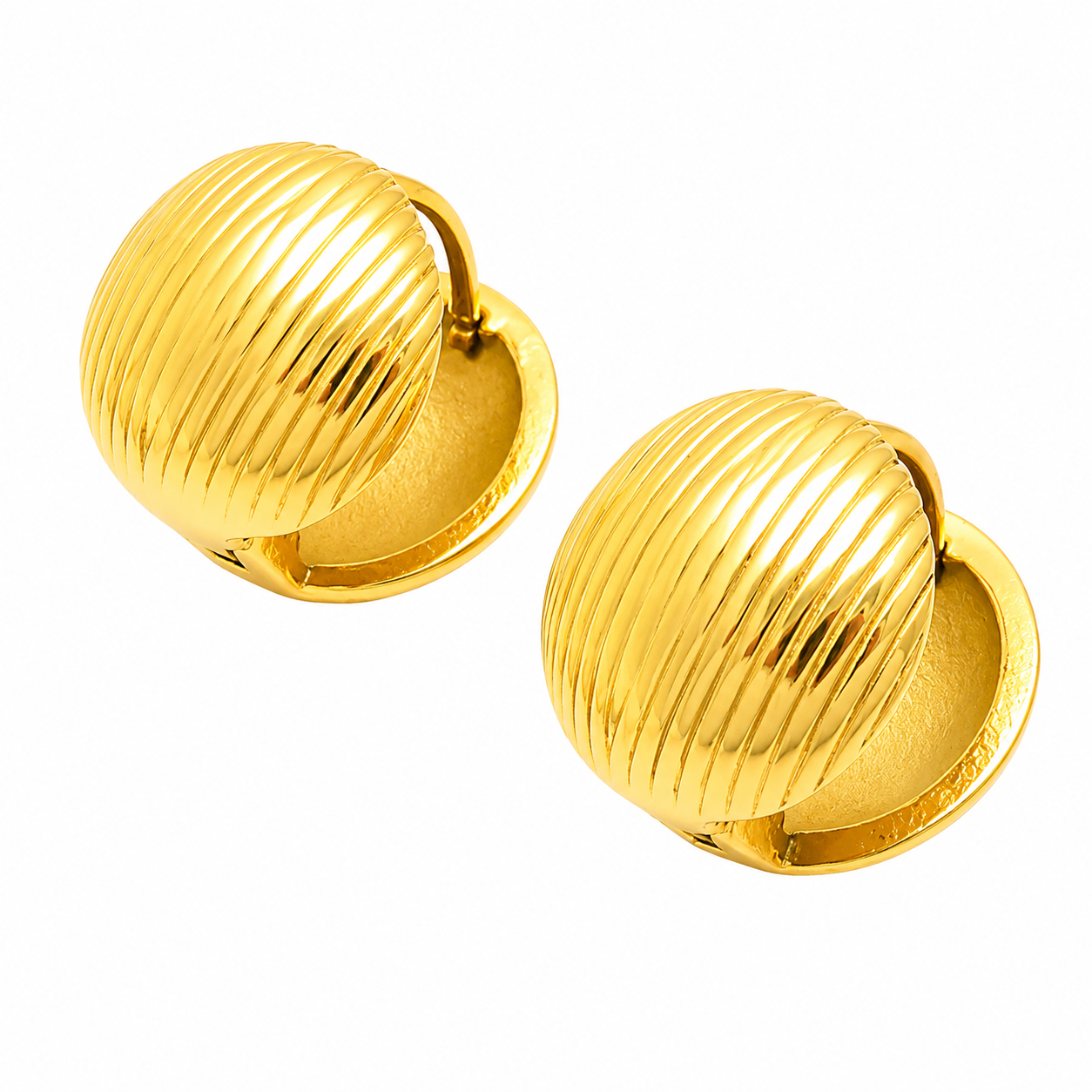 Ribbed Dome Huggie Earrings Bold Gold Stainless Steel Statement Hoops