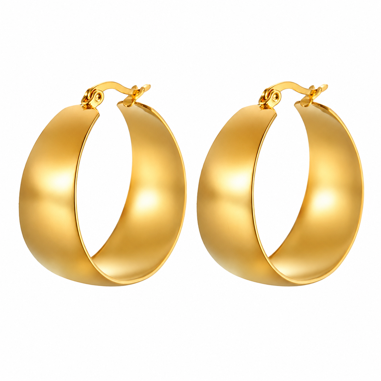 Wide Gold Hoop Earrings Stainless Steel Bold