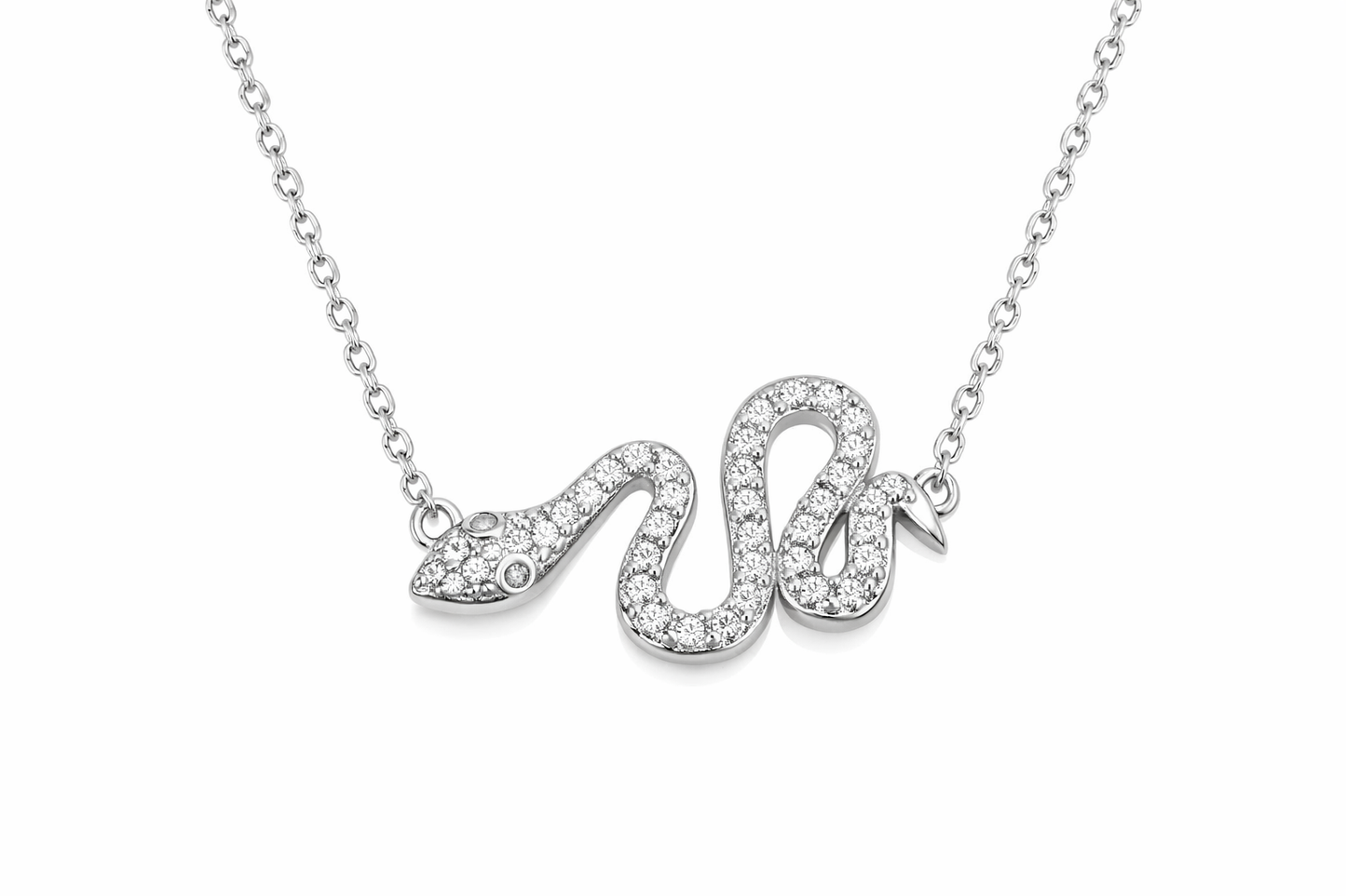 925 Sterling Silver Snake Necklace with Pavé Stones Romantic Elegant Pendant