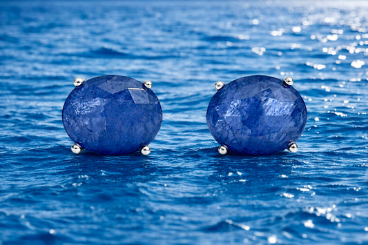 Ocean Depth Sapphire Color Gem Stud Earrings 925 Sterling Silver