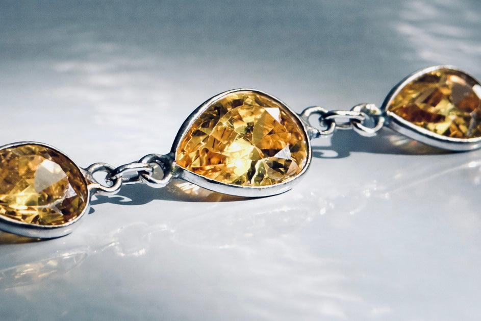 Pear Cut Golden Gemstone 6.5 Inch Bracelet in Solid 925 Sterling Silver