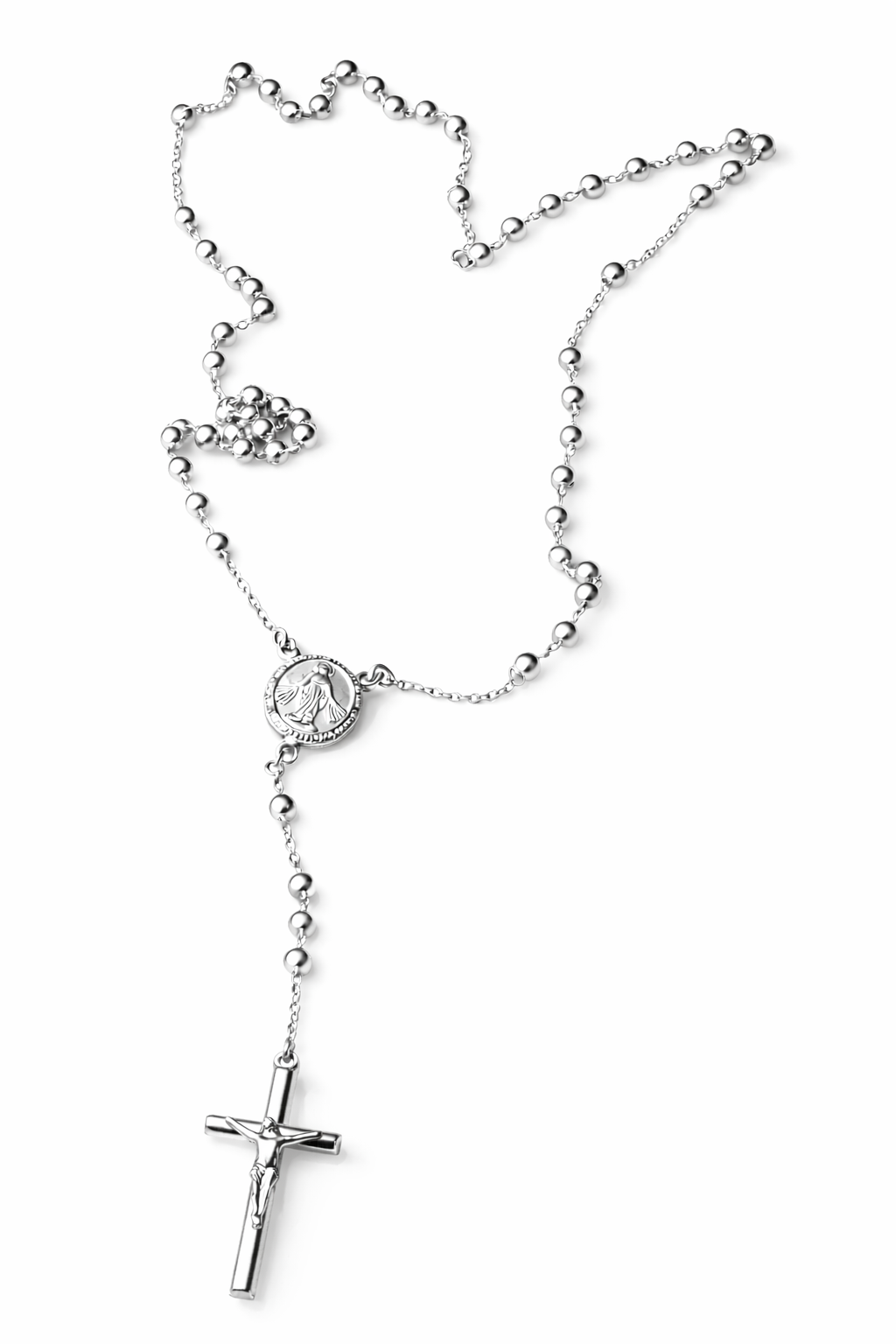 Solid 925 Sterling Silver Rosary Necklace High Polish Finish