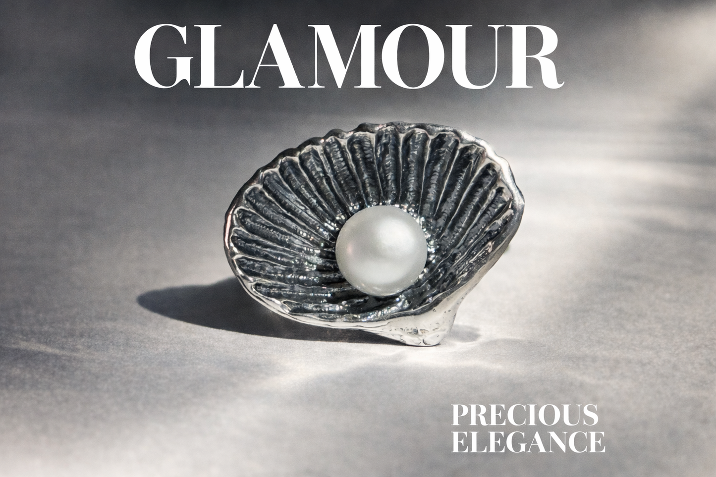 925 Sterling Silver Shell Ring with Natural Pearl Ocean Inspired Sculptural Design