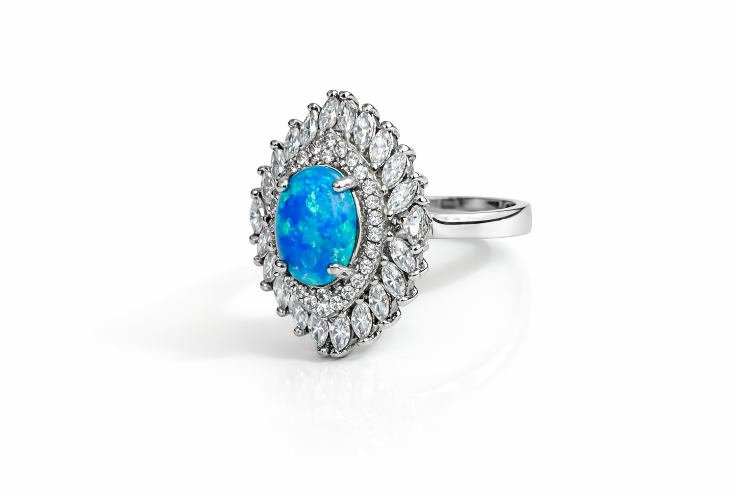 Inspire Opal Halo Ring 925 Sterling Silver