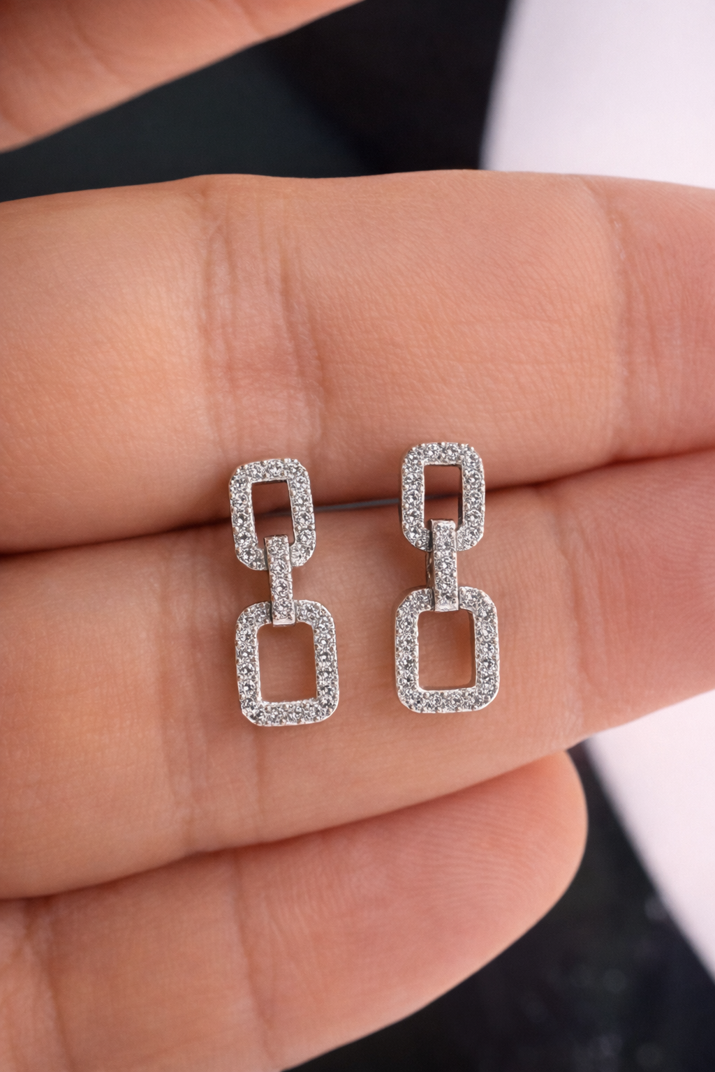 Modern Geometric Pavé Drop Earrings in 925 Sterling Silver