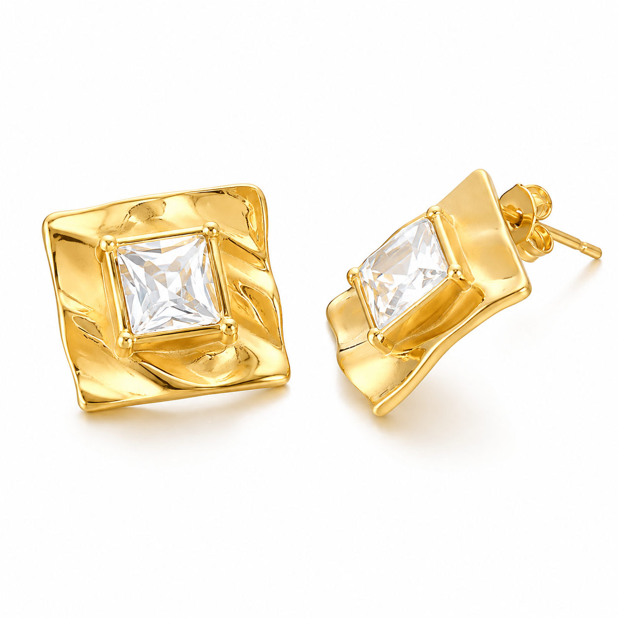 Textured Crystal Statement Stud Earrings Bold Contemporary Gold Earrings