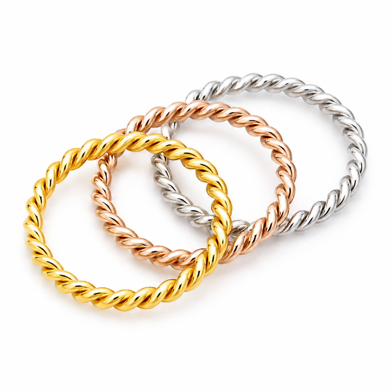 3 Set Twisted Rope Band Ring Stainless Steel Stackable Ring