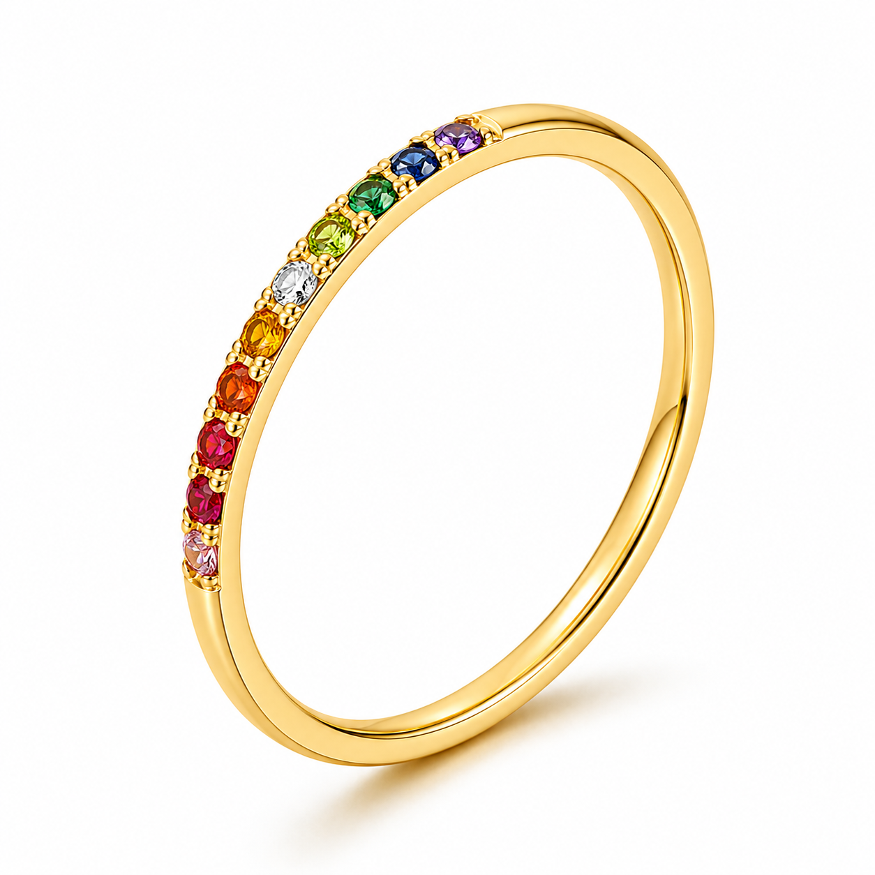 Rainbow Crystal Stacking Ring Minimalist Gold Stainless Steel Band