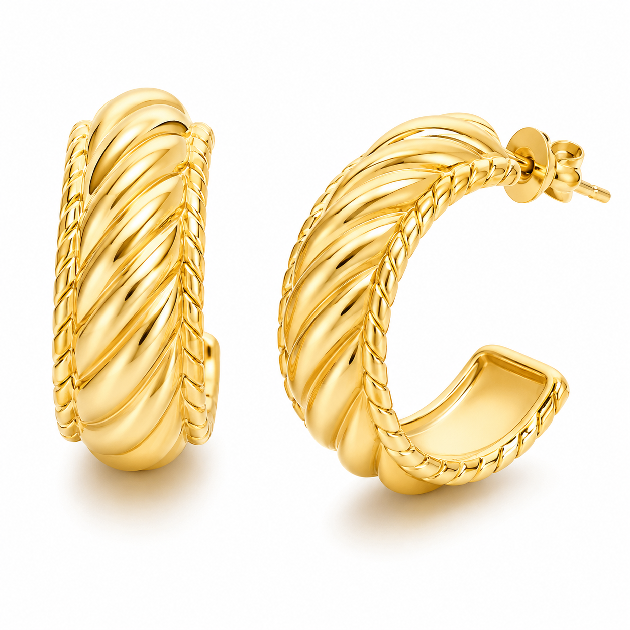 Twisted Dome Hoop Earrings Bold Gold Stainless Steel Statement Earrings