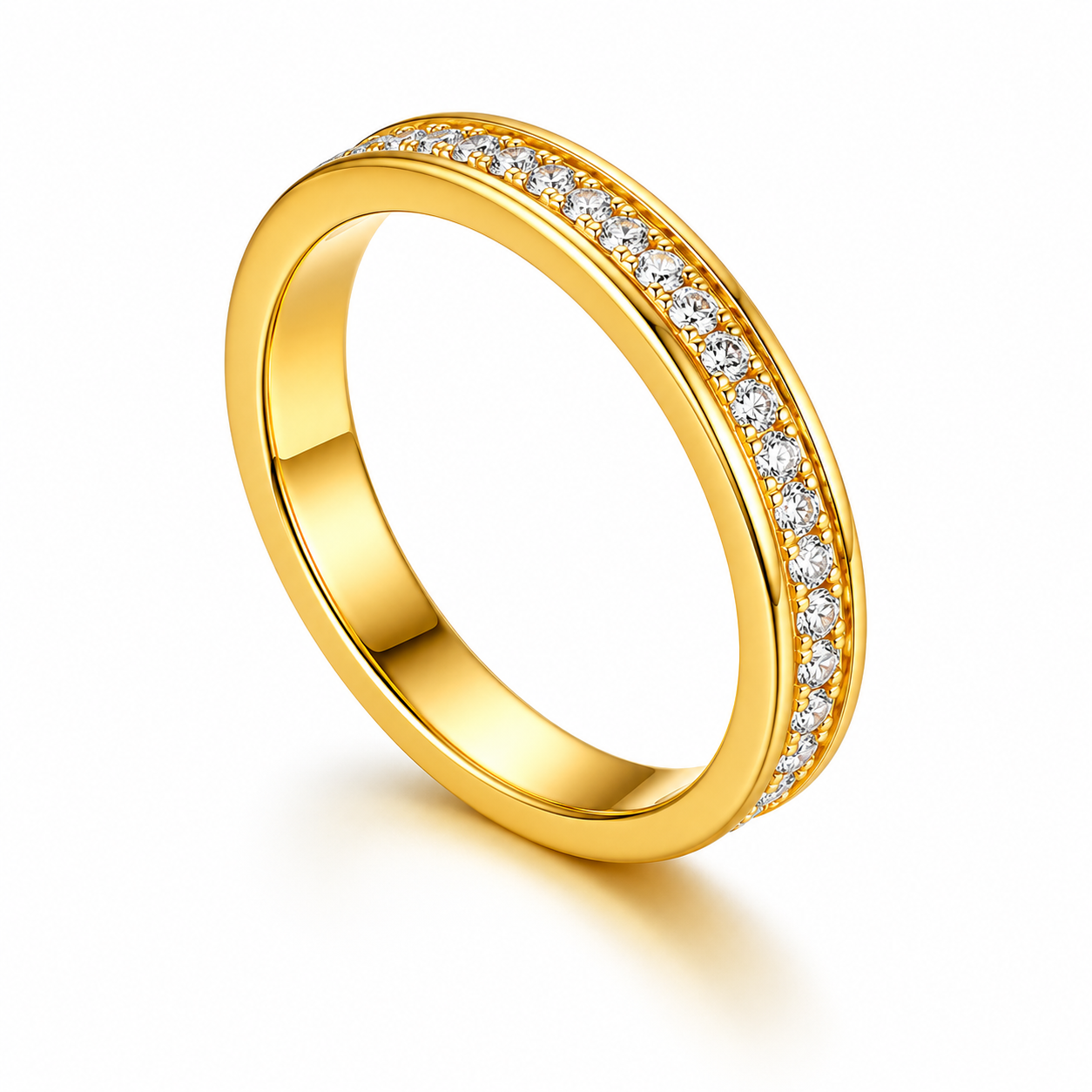 Gold Channel Set Crystal Band Ring Minimalist Stainless Steel Stacking Ring