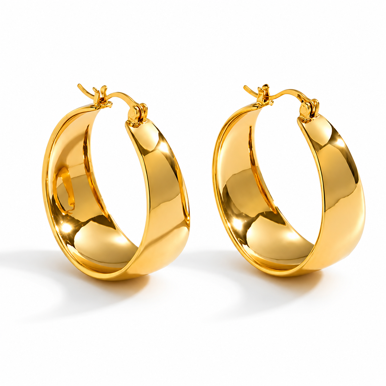 Bold Dome Hoop Earrings Gold Stainless Steel Chunky Earrings