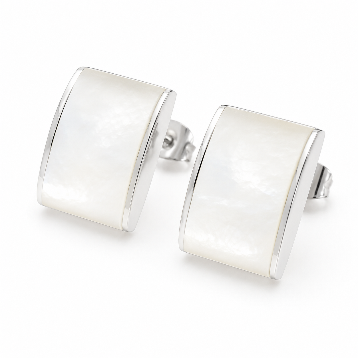Square Mother of Pearl Stud Earrings Minimalist Stainless Steel Earrings