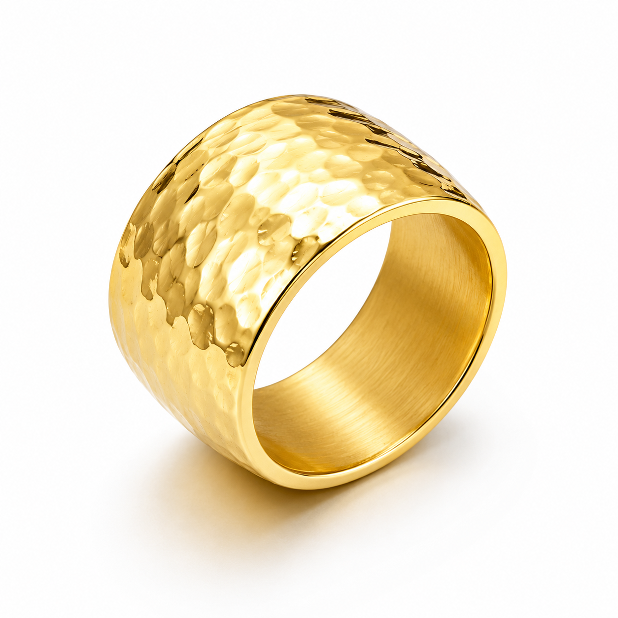 Gold Hammered Wide Band Ring Statement Stainless Steel Ring