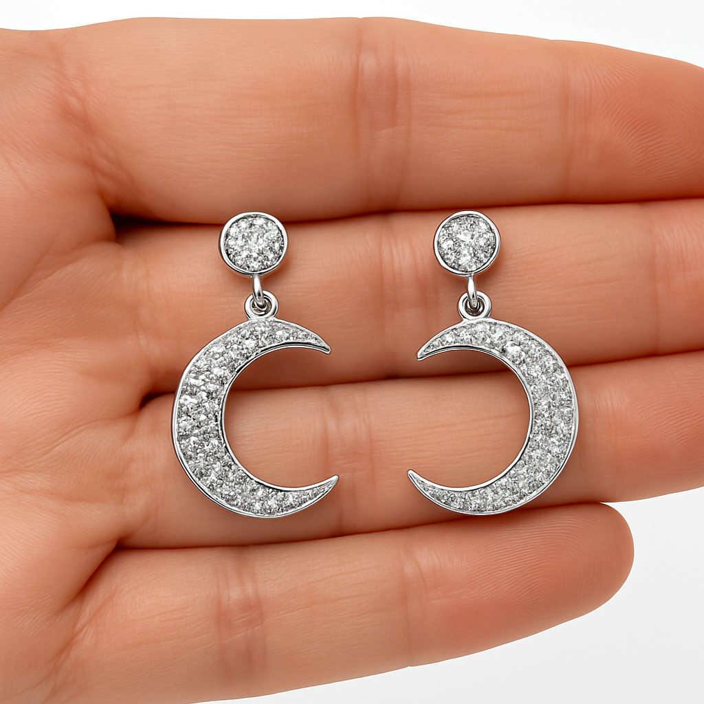 Diamond Inspire Crescent Moon Pavé Drop Earrings