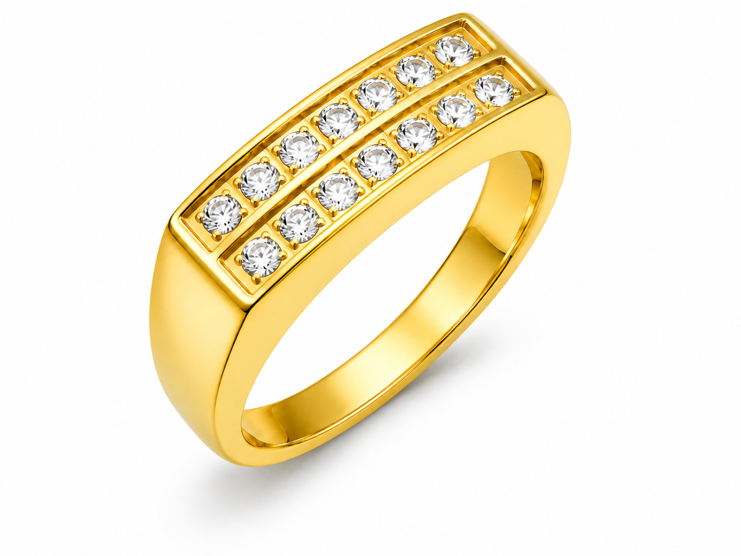 Double Row Pavé Signet Ring Bold Gold Stainless Steel