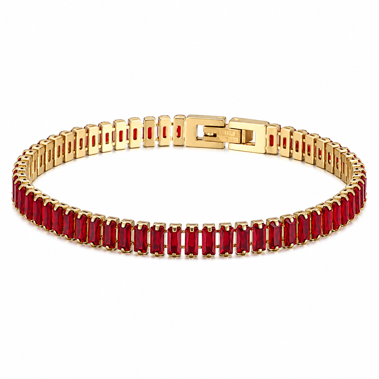 Gold Baguette Crystal Tennis Bracelet Colorful Stainless Steel Bracelet