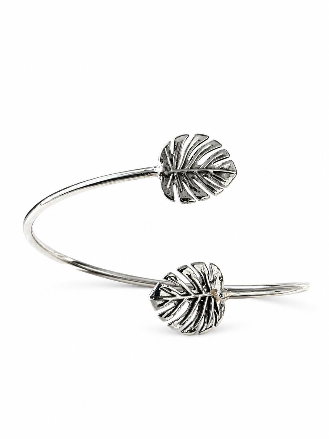 925 Sterling Silver Leaf Bangle Bracelet – Open Cuff Nature Inspired Silver Bracelet