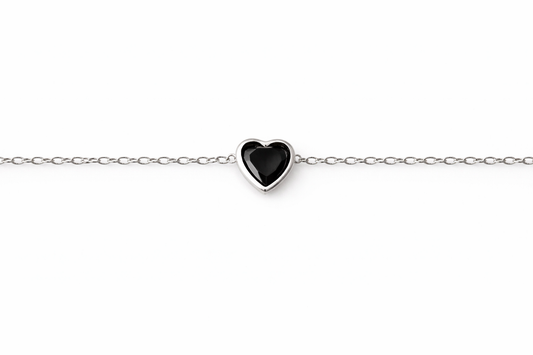 925 Sterling Silver Black Heart Bracelet