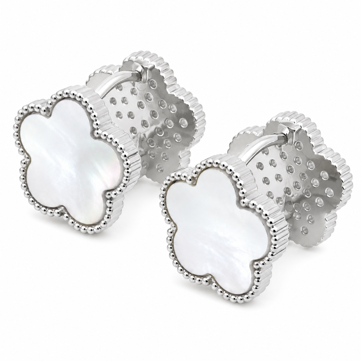 Clover Mother of Pearl Huggie Earrings