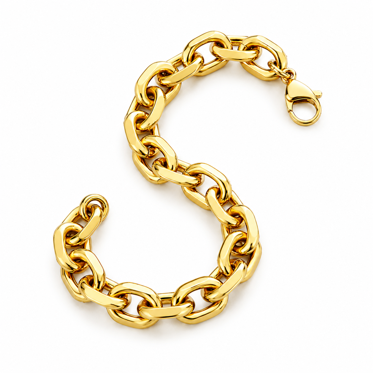 Bold Cuban Link Chain Bracelet Gold Tone Stainless Steel Bracelet