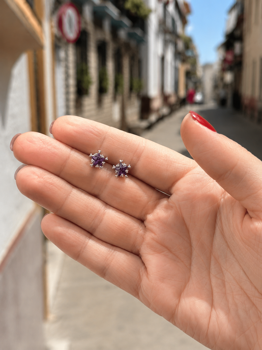Starburst Purple Gemstone Stud Earrings in 925 Sterling Silver