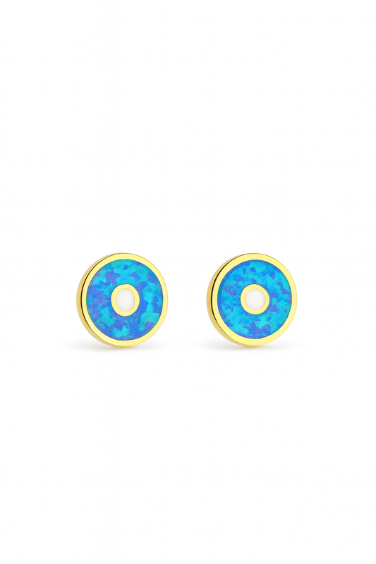 Blue Opal Evil Eye Stud Earrings