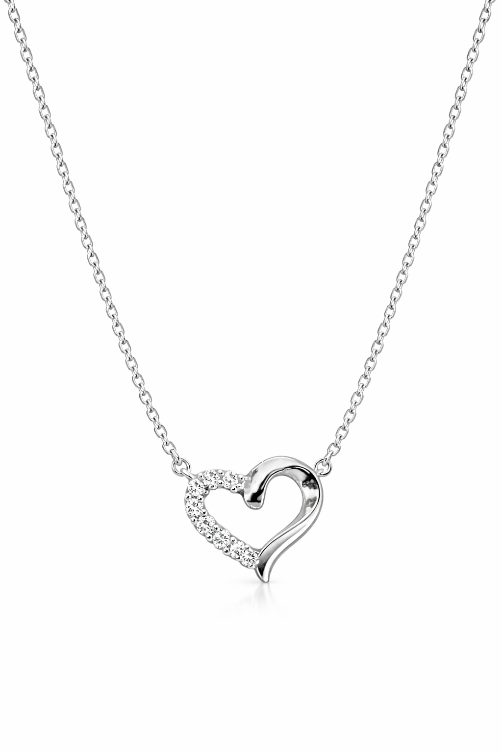 925 Sterling Silver Open Heart Necklace with Pavé Stones Romantic Elegant Pendant