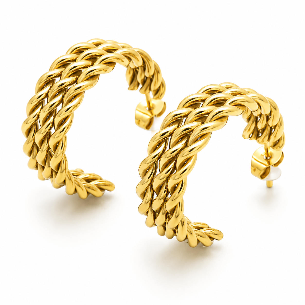 Gold Braided Hoop Earrings Statement Stainless Steel Half Hoop Earrings