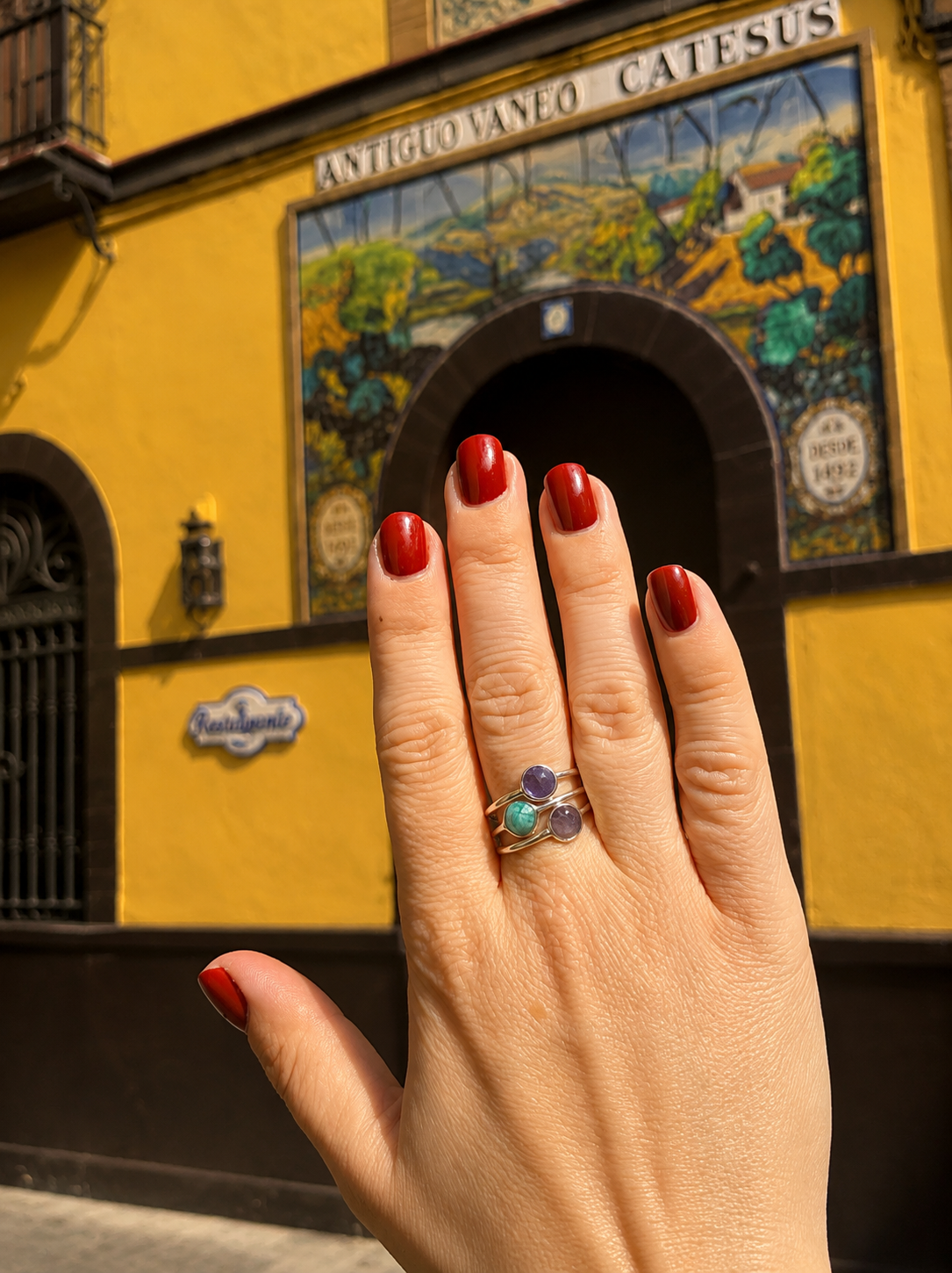 3 Piece Natural Gemstone Ring Set in 925 Sterling Silver