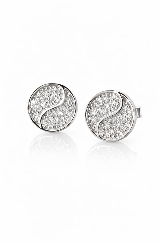 Diamond Inspired Pavé Circle Sterling Silver Stud Earrings 925 Silver