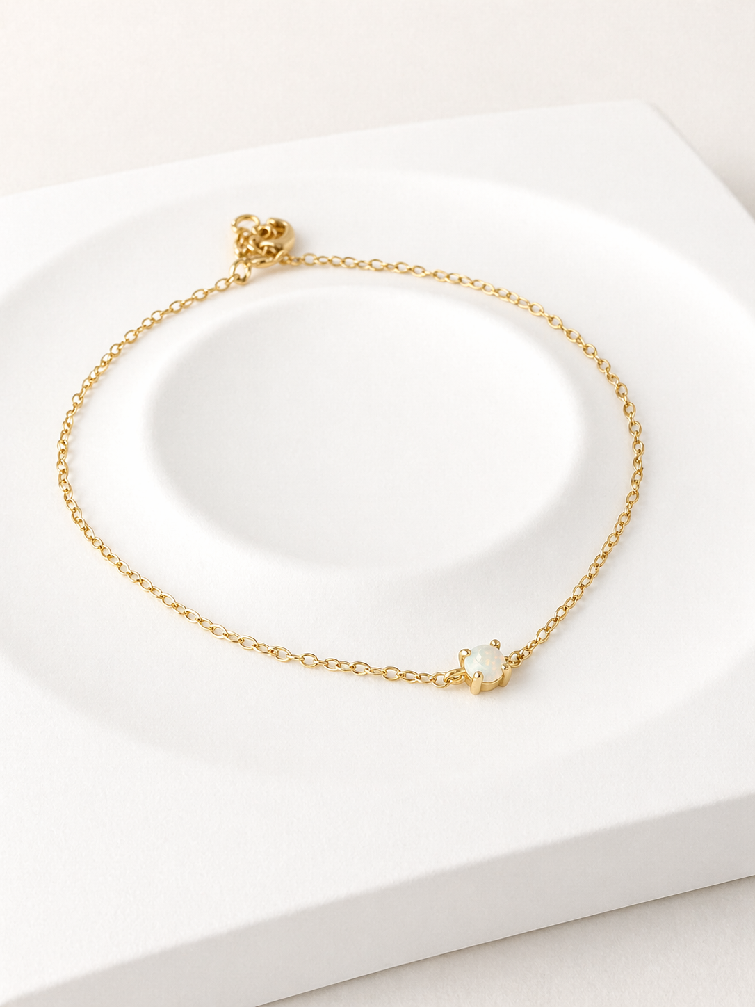 925 Sterling Silver Gold Plated Opal Inspire Bracelet Dainty Minimalist Chain Bracelet with White Opal