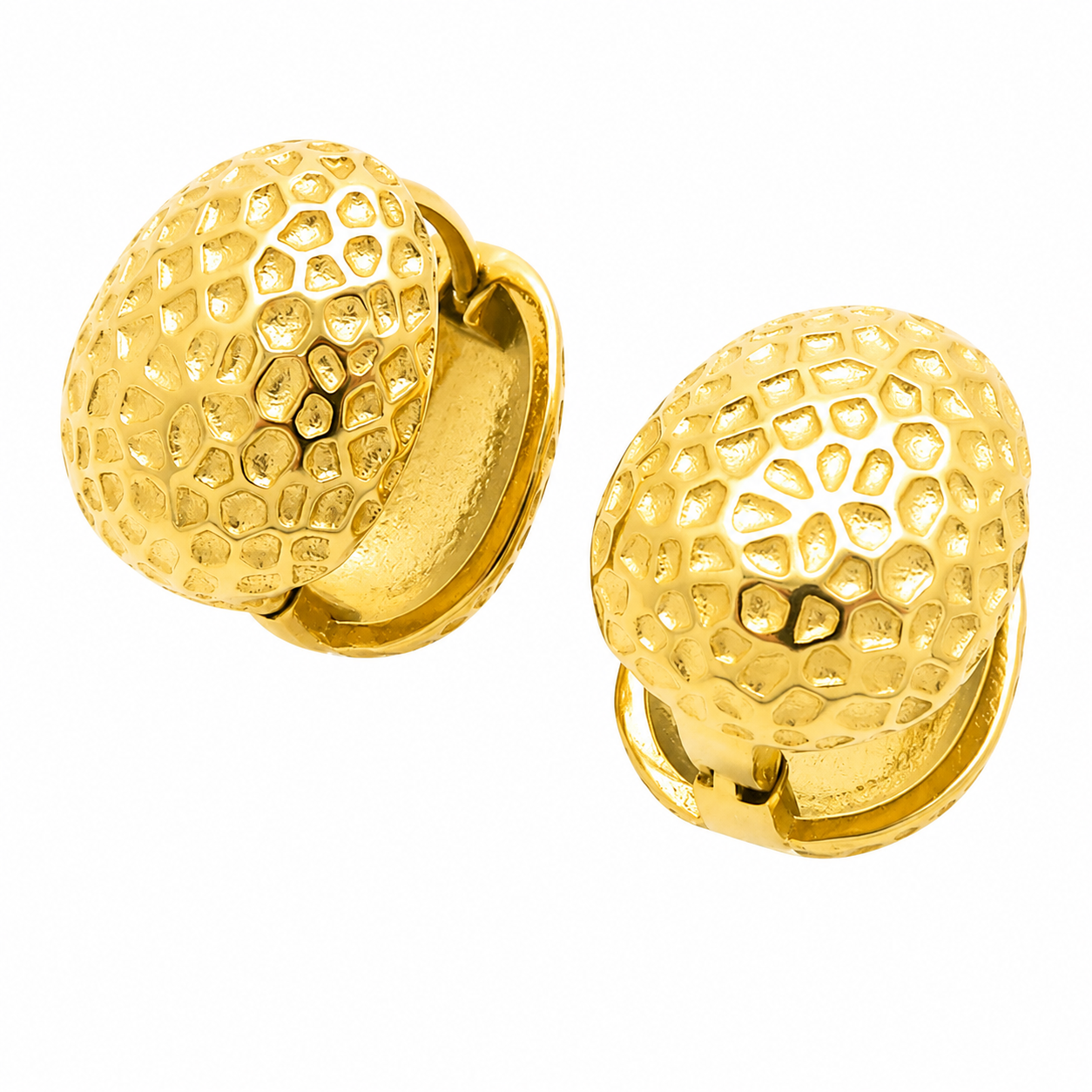 Textured Dome Huggie Earrings Bold Gold Stainless Steel Statement Hoops