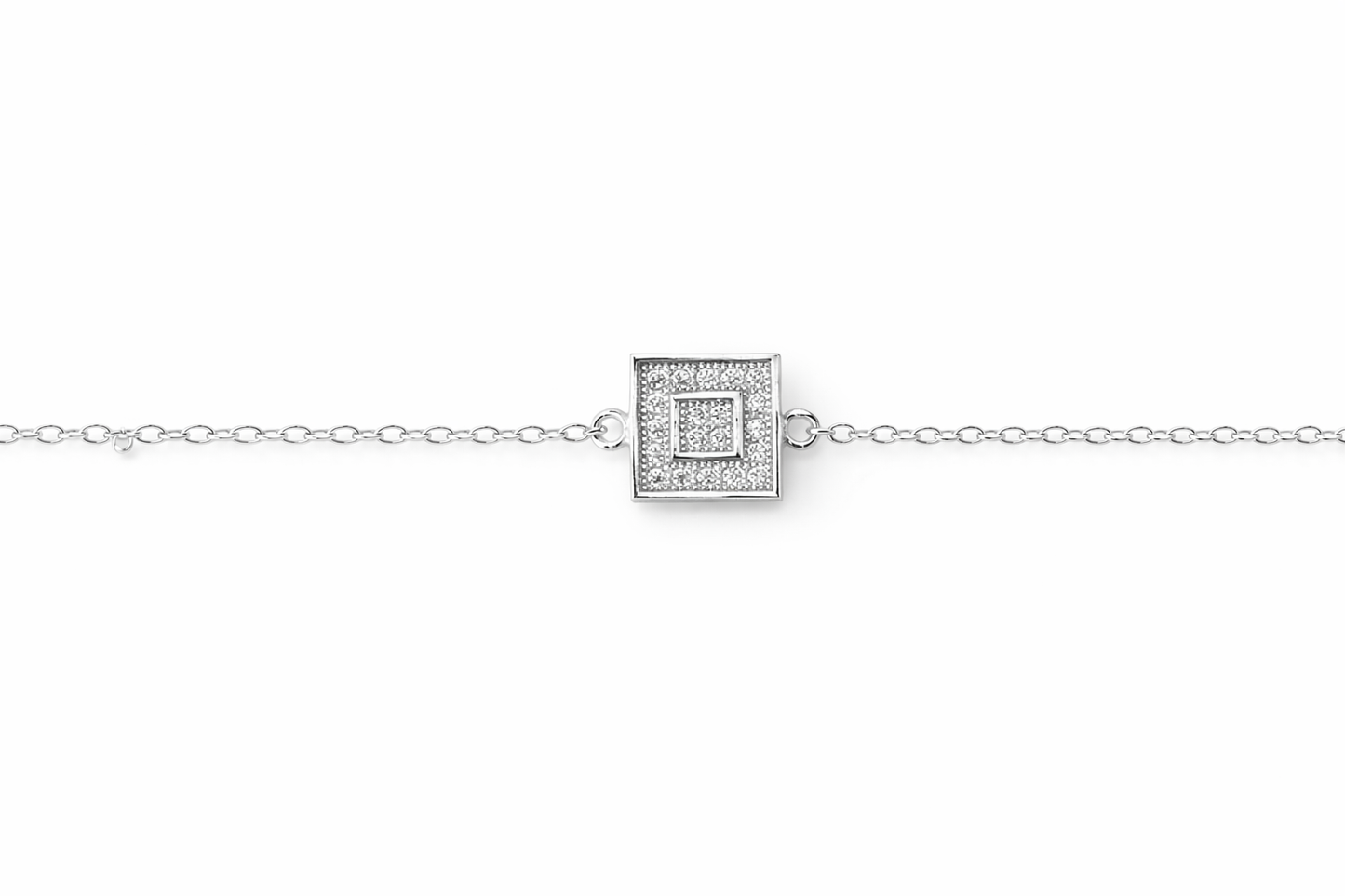 Diamond Inspired Square Sterling Silver Bracelet 925 Silver