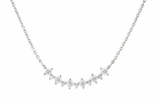 925 Sterling Silver Princess Cut Sparkle Necklace
